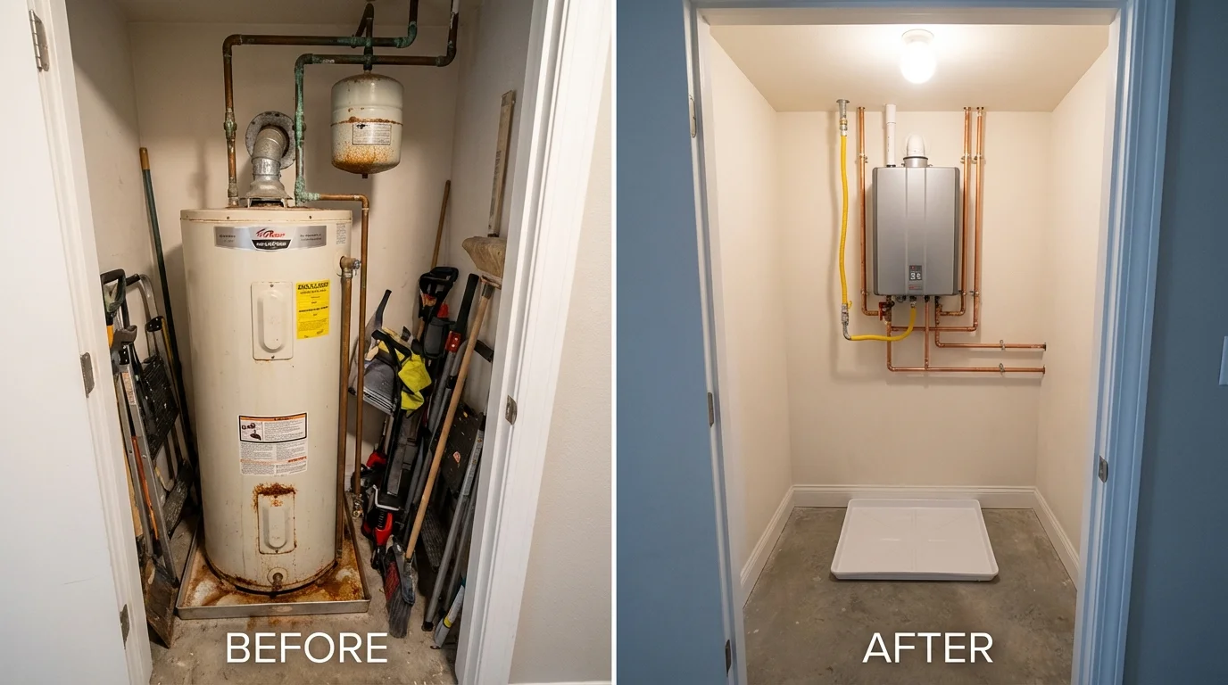 Tank water heater versus wall-mounted tankless unit comparison for Moorcroft, WY homeowners