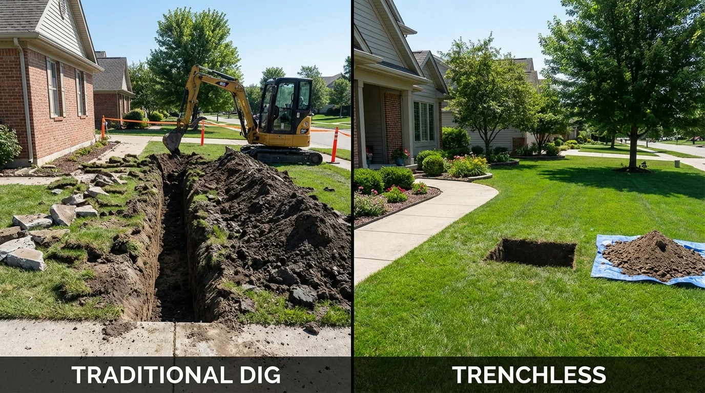 Trenchless sewer repair with minimal yard damage versus traditional excavation in Moorcroft, WY